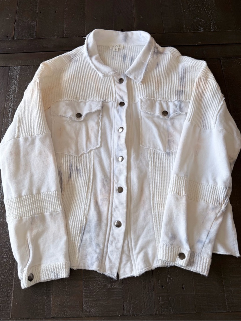 POL White Textured Knit Top with Ribbed Pattern Tye Dye Women’s S